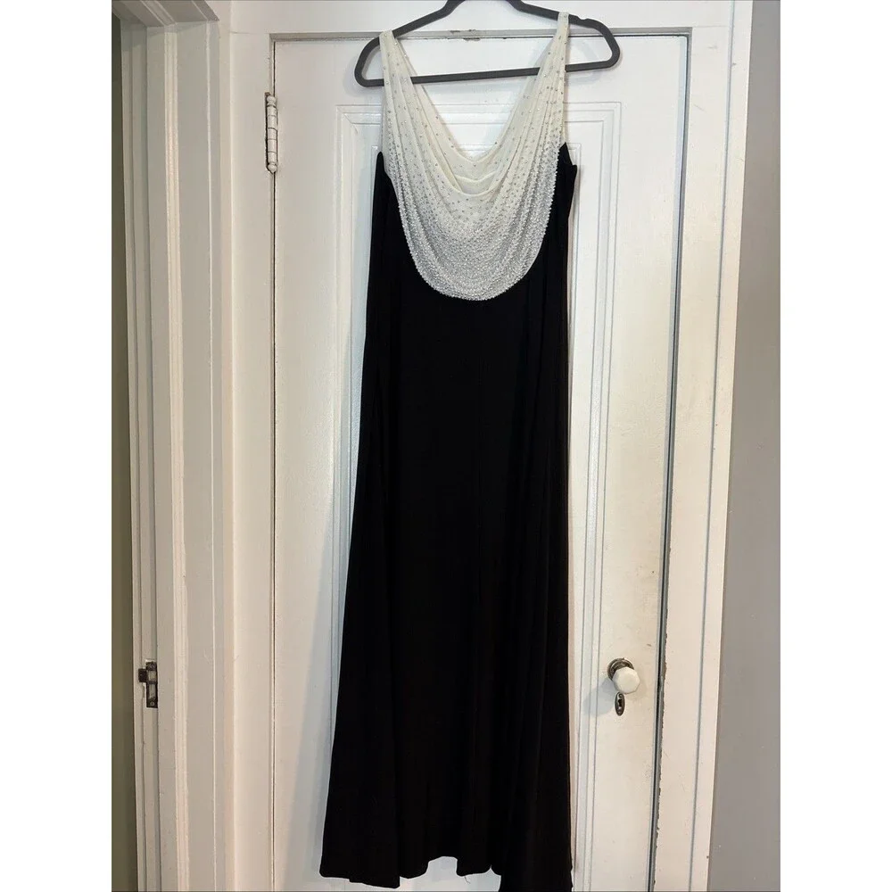 Marina Long Black Gown Rhinestone Neckline Size 14 EUC